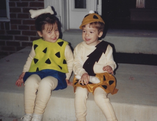 Alex and his friend as Bam Bam and Pebbles from the Flintstones (I made Alex's costume)