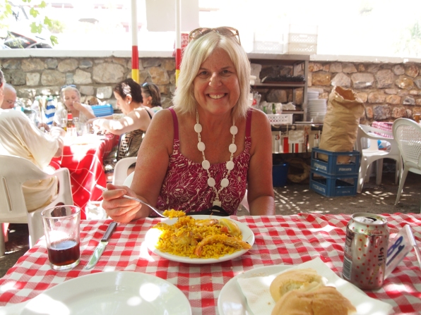 eating paella at a beachside cafe in Nerja