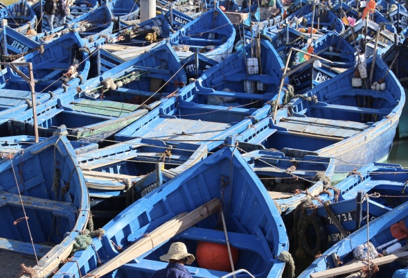 blue boats in Essaouira
