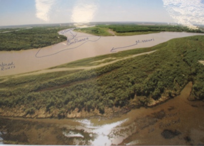 photo showing the confluence of the Yellowstone and Missouri Rivers