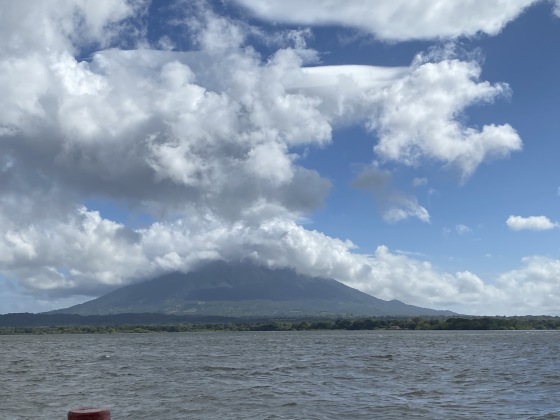 view of Ometepe from the ferry